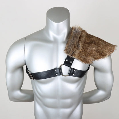 UYEE Men's Medieval Viking Fur Shawl – Barbarian Shoulder Cowl Mantle with Chest Belt & Fur Capelet for Cosplay