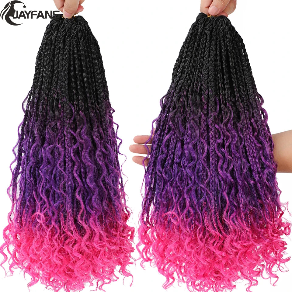 Jayfans Crochet Goddess Box Braids With Curly Ends - Bohemian Bob Style Synthetic Braiding Hair 1B 30 Blue Ombre Extensions
