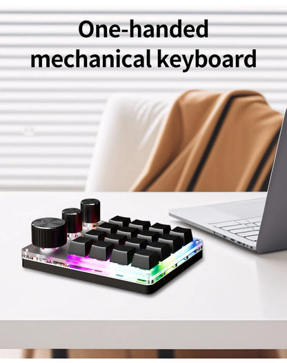 2.4G Bluetooth Mechanical Keyboard – 16-Key Custom USB with Knob, Volume Control, Macro & Gaming Modes