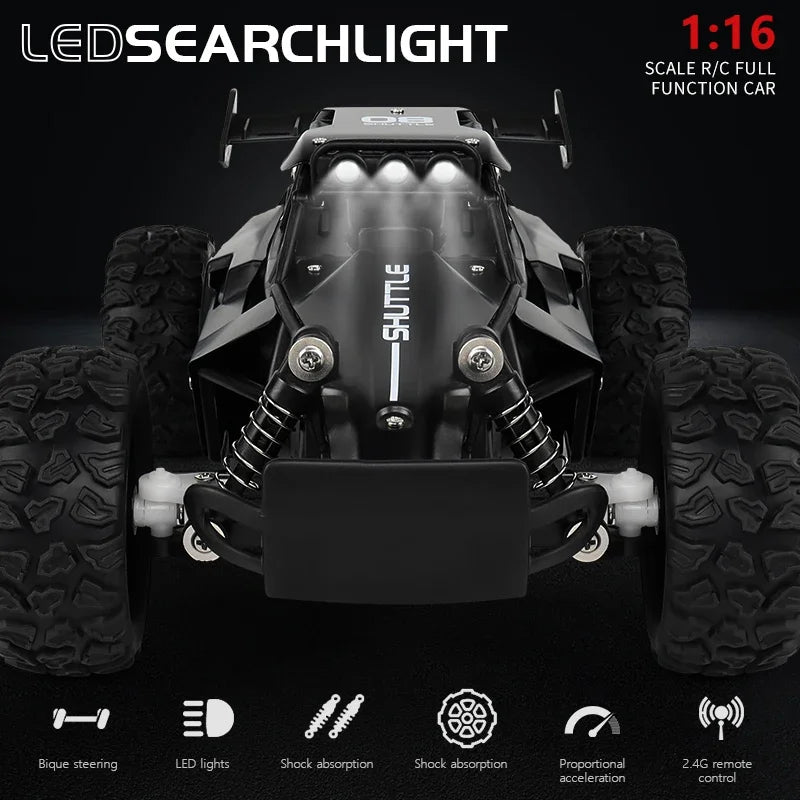 2024 New 1:16 Scale RC Car with LED Lights - 2.4GHz 2WD Off-Road Remote Control Climbing Vehicle, Drift Toy for Boys