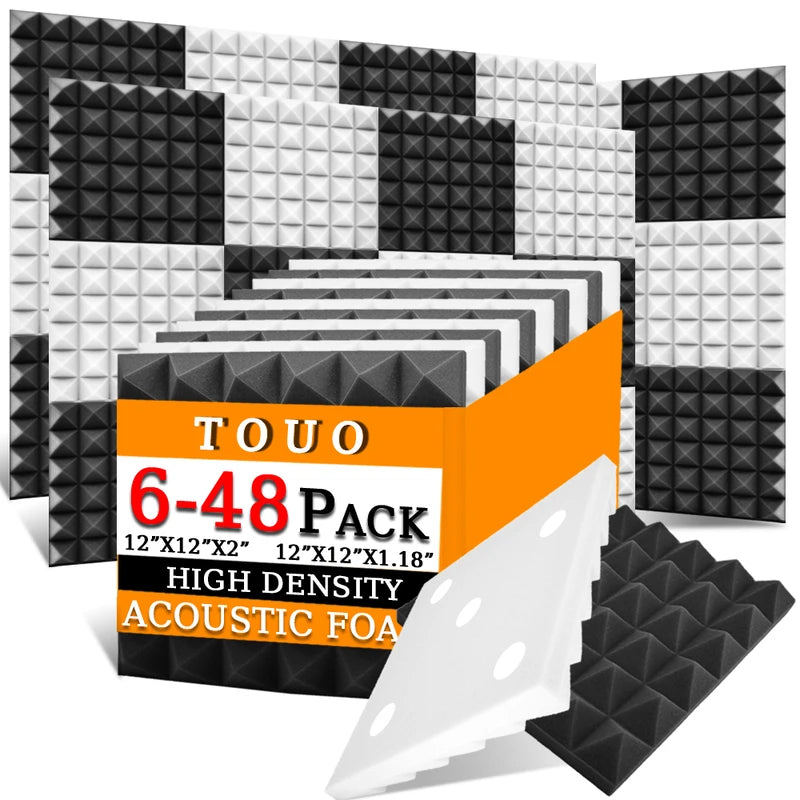 TOUO Acoustic Foam Panels 6–48 Pack Studio Soundproof Wall Panels – Sound Absorbing Sponge for Home, KTV & Recording Rooms