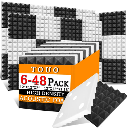 TOUO Acoustic Foam Panels 6–48 Pack Studio Soundproof Wall Panels – Sound Absorbing Sponge for Home, KTV & Recording Rooms