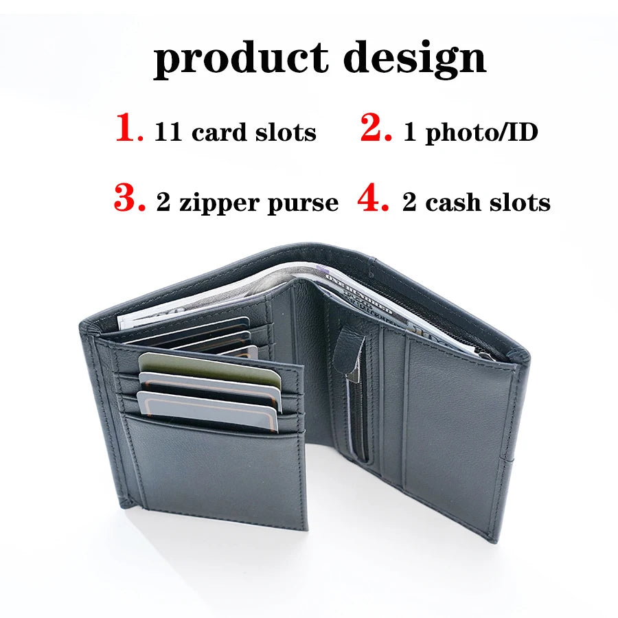 Genuine Leather RFID Anti-Theft Men’s Wallet with Coin Purse – Short Slim Card Holder Wallet for Men & Women Multi-Function Leather Purse