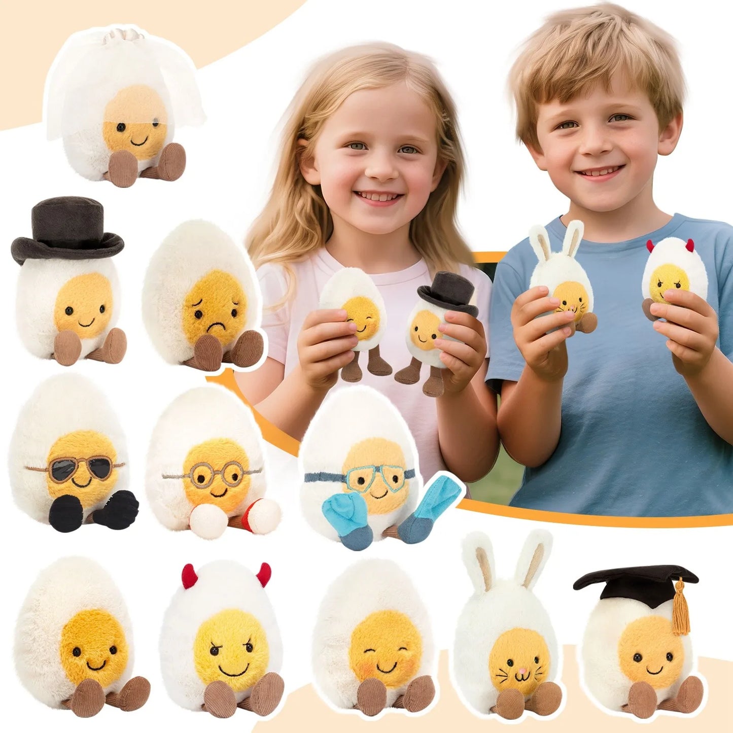 Lovely Soft Boiled Egg Cat Toy – Creative Pet Doll, Happy Smile Plush for Home, Holiday & Kids Gift