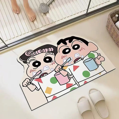 30×40cm Cartoon Shower Mat - Quick-Dry Water Absorbent Bath Mat with Crayon Shin-chan Design