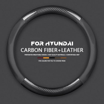 Hyundai Carbon-Fiber Leather Steering Wheel Cover — Fits i20/i30/i40/ix25/ix35/ix55/Elantra/Tucson/Sonata/Solaris/Palisade/Nexo