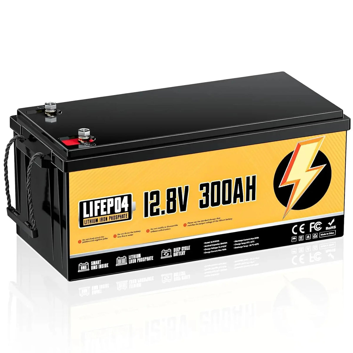 12V 300Ah LiFePO4 Battery with 200A BMS - 3840Wh Lithium Iron Phosphate Battery with Low-Temperature Protection and 15,000 Cycles