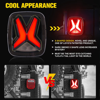 LED Rear Tail Lights for Jeep Wrangler CJ TJ YJ 1998–2006 – X-Shape Smoked Brake & DRL Lamps 12V Universal Fit