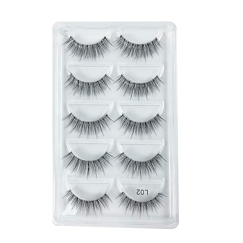 5 Pairs Manga Style Cosplay False Eyelashes – Soft Natural Short Mink Strip Lashes with Clear Band