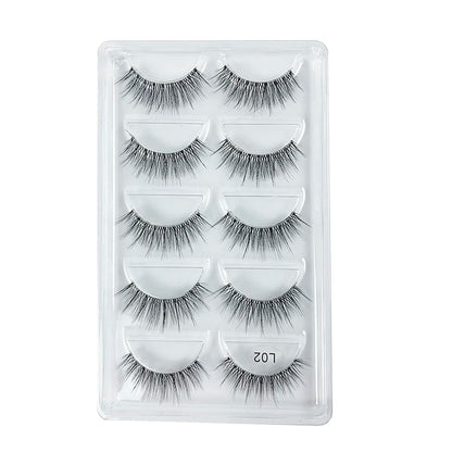 5 Pairs Manga Style Cosplay False Eyelashes – Soft Natural Short Mink Strip Lashes with Clear Band
