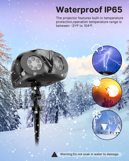 Christmas Snowfall Projector Lights – Dynamic LED Snowfall Spotlight, IP65 Waterproof Holiday Decoration