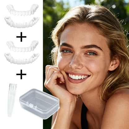 Invisible Fake Teeth Veneer Kit - 2 Sets of Upper and Lower Dental Covers with Brush & Storage Box
