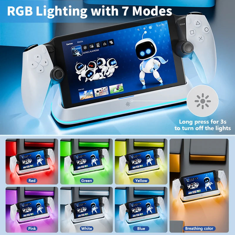 HONCAM Charging Dock Station for PlayStation Portal – RGB Light Stand with 7 Modes & Safe Tri-Protection Charging Base