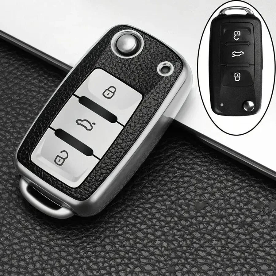 Car Key Case for VW Magotan, Golf, Passat, Touran, Tiguan, Jetta, Skoda Octavia - Compatible with B5 B6 B7 B8 MK6 Models