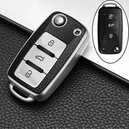 Car Key Case for VW Magotan, Golf, Passat, Touran, Tiguan, Jetta, Skoda Octavia - Compatible with B5 B6 B7 B8 MK6 Models