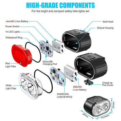 BUCKLOS Bike Lighting Set – LED Front and Rear Lights, Cycling Flashlight, and Taillight Lantern for Bicycles