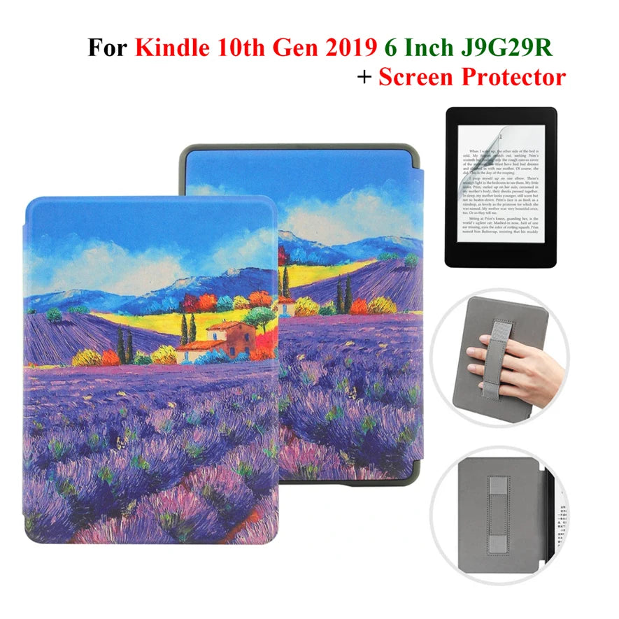 Kindle 10th Gen 6" Leather Case – Hand Strap & Screen Protector Cover with Wake/Sleep Function (2019, J9G29R)