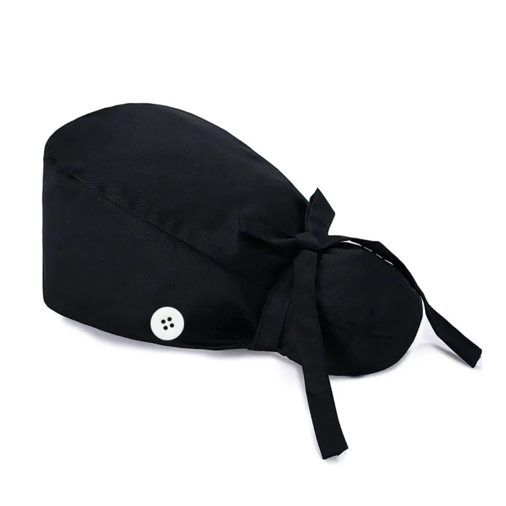 Adjustable Surgical Scrub Cap with Buttons – Ponytail Bouffant Nursing Turban Hat for Women & Men