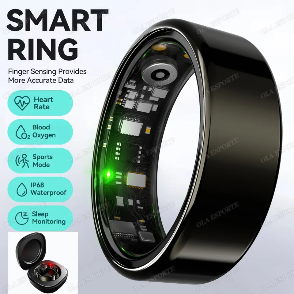 Smart Ring 2025 – Bluetooth Blood Pressure, Heart Rate & Oxygen Monitor, Multi-Sport Waterproof 5ATM for Men & Women