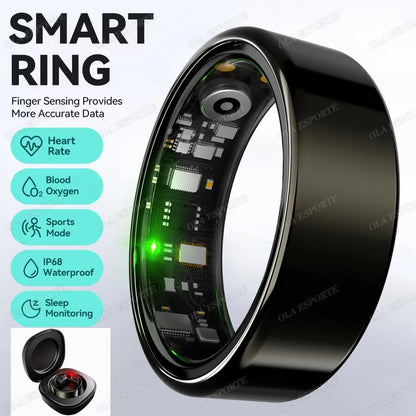 Smart Ring 2025 – Bluetooth Blood Pressure, Heart Rate & Oxygen Monitor, Multi-Sport Waterproof 5ATM for Men & Women