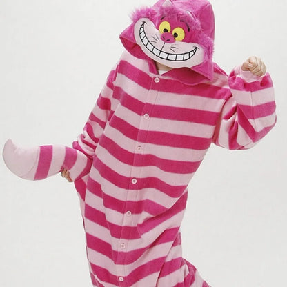 Cheshire Cat Flannel One-Piece Pajamas — Men & Women Cartoon Home Wear for Autumn & Winter
