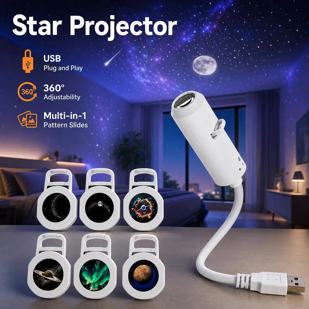 USB Starry Sky Car Light Projector - HD Dynamic Galaxy Holographic Night Light for Interior Atmosphere Lighting