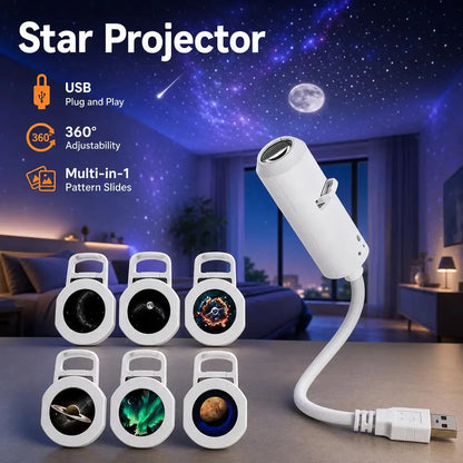USB Starry Sky Car Light Projector - HD Dynamic Galaxy Holographic Night Light for Interior Atmosphere Lighting