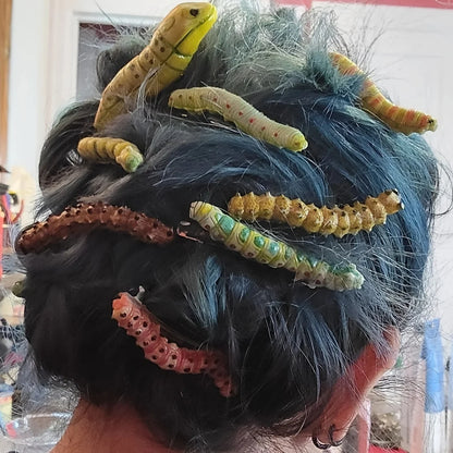Spooky Caterpillar Hair Clips 6-Piece Set - Durable Plastic Halloween & Prank Party Accessories