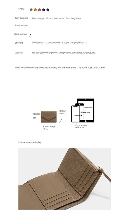 2024 New PU Leather Women's Small Wallet – Luxury Envelope Card Holder, Designer Zip Coin Purse, Short Cowhide Style
