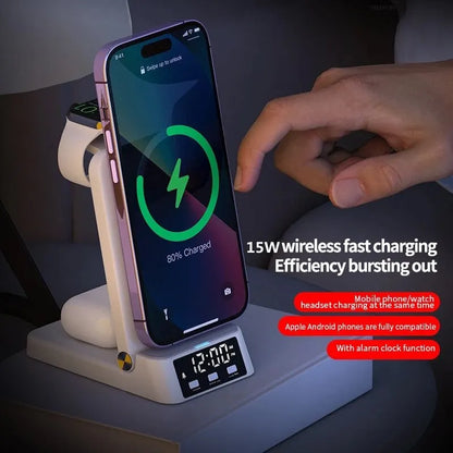 15W 4-In-1 Wireless Charger Stand: Fast Charging Dock Station for iPhone 14/13/12/11/X, Samsung Galaxy S22/S21, Apple Watch, Airpods