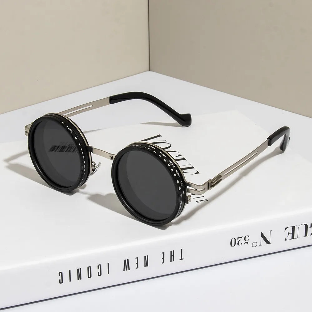 2025 Unisex Handmade ND9 Adjustable Sunglasses – Rotating Lenses with Dimming & Brightness Control