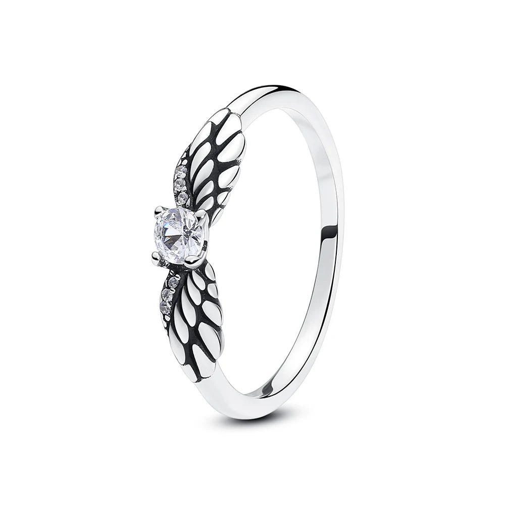 925 Sterling Silver Women’s Ring – Crown, Heart & Wishbone Design with Crystal, Rose Gold Engagement & Wedding Jewelry