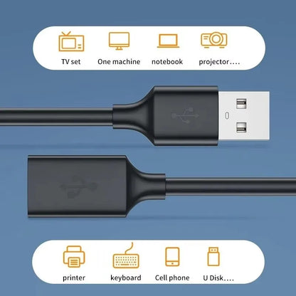 USB 3.0 Male to Female Extension Cable for Laptop, TV, SSD, Camera, and Printer - 0.5M to 5M Data Cord