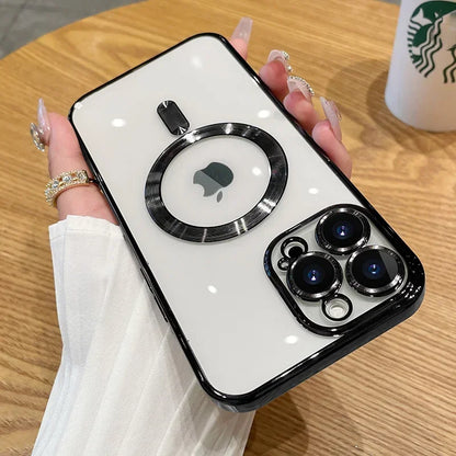 Luxury Plating MagSafe Magnetic Case for iPhone 16/15/14/13/12/11 Pro Max Plus – Wireless Charging Cover with Lens Protector
