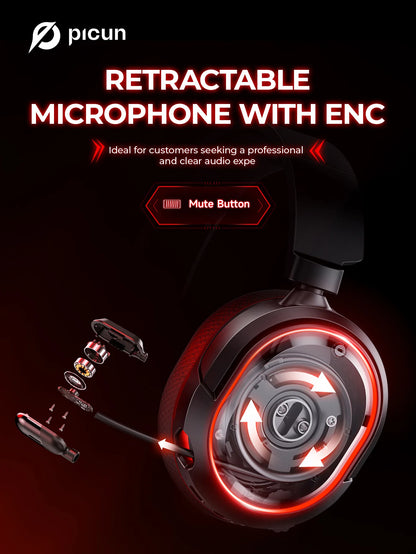 Picun G2 Wireless Gaming Headset – 2.4G & Bluetooth, 5ms Low Latency, 7.1 Surround Sound, ENC Mic for PC, PS4, PS5, Switch & Phone