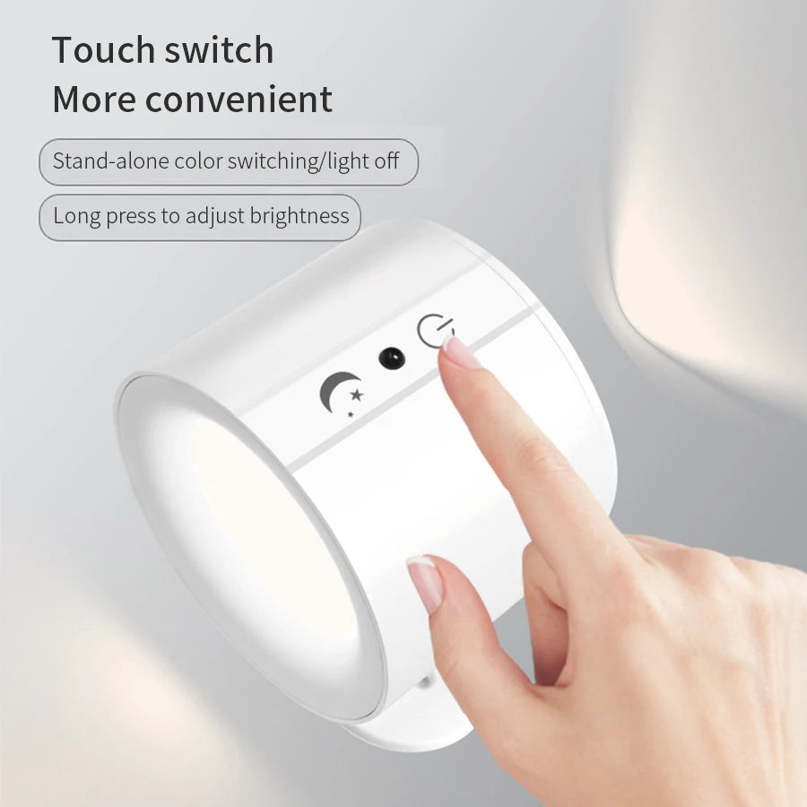 LED Wall Sconces Light – Touch Control Double Head Wall Lamp, 360° Rotatable, 3 Colors, Wireless Night Lights for Bedroom