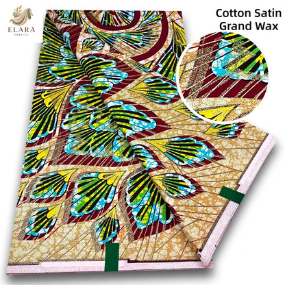 African Glitter Wax Print Fabric - 6 Yards Pink Gold Ankara Cotton Batik Material for Uniforms