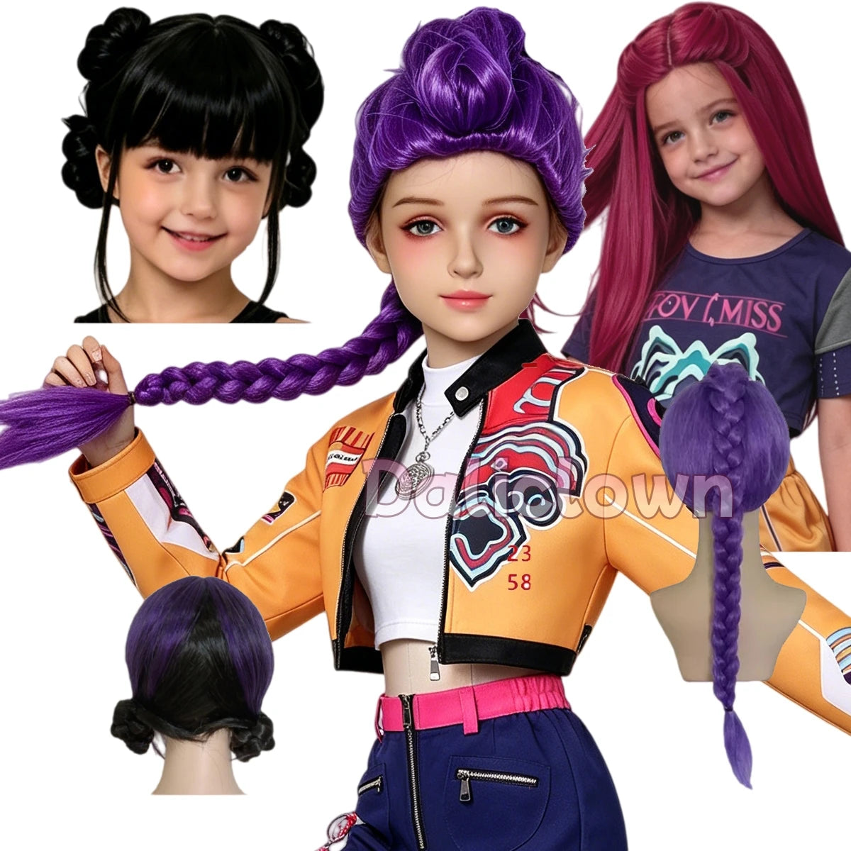 Purple Long Braided Wig - Side Ponytail Kids Girls Wig for Halloween, Anime Cosplay & Parties