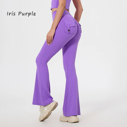 DIAS FIT JOY Women’s High-Waisted Bell Bottom Yoga Pants – Pocket Hip-Lifting Quick-Dry Fitness Gym & Running Leggings