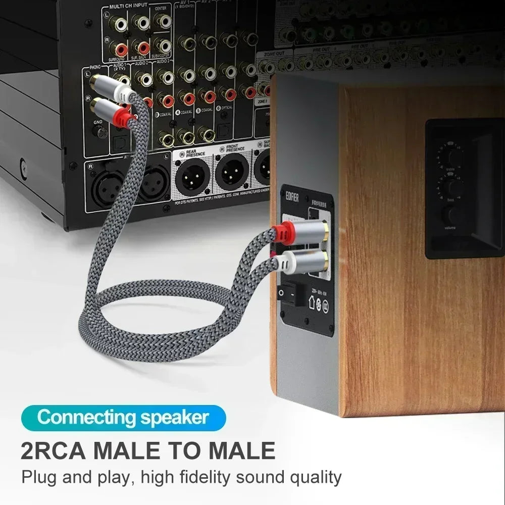2RCA to 2RCA Stereo Audio Cable Male to Male HiFi RCA Jack Cord for Home Theater, HDTV, DVD Player & Amplifier Speakers