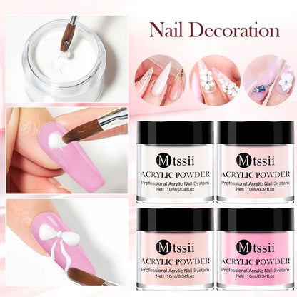 Nail Crystal Powder Kit – Acrylic Liquid Set with Pink & White Powder, Nail Brush for Extension & Carving, Beginner Set