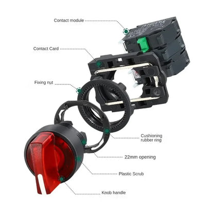 XB4 22mm LED Rotary Selector Switch – 1NO/2NO/1NO1NC Self-Locking 2/3 Position Control Knob 12V/24V/220V 10A Red Green Indicator