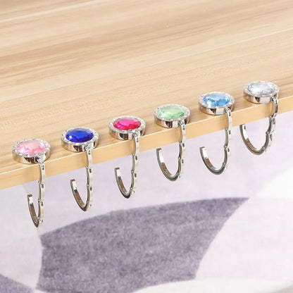Portable Diamond Folding Bag Hook - Metal Foldable Handbag Hanger for Tables, Elegant Purse Table Hook, Compact Desk Accessory