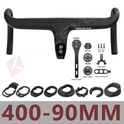 KOCEVLO Carbon Fiber Road Bike Handlebar - Integrated Internal Cable Routing Drop Bar with Computer Mount and Washers