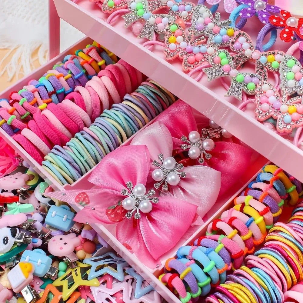 546PCS Bow Hair Accessories Set - Colorful Elastic Hair Ties and Clips for Girls and Children