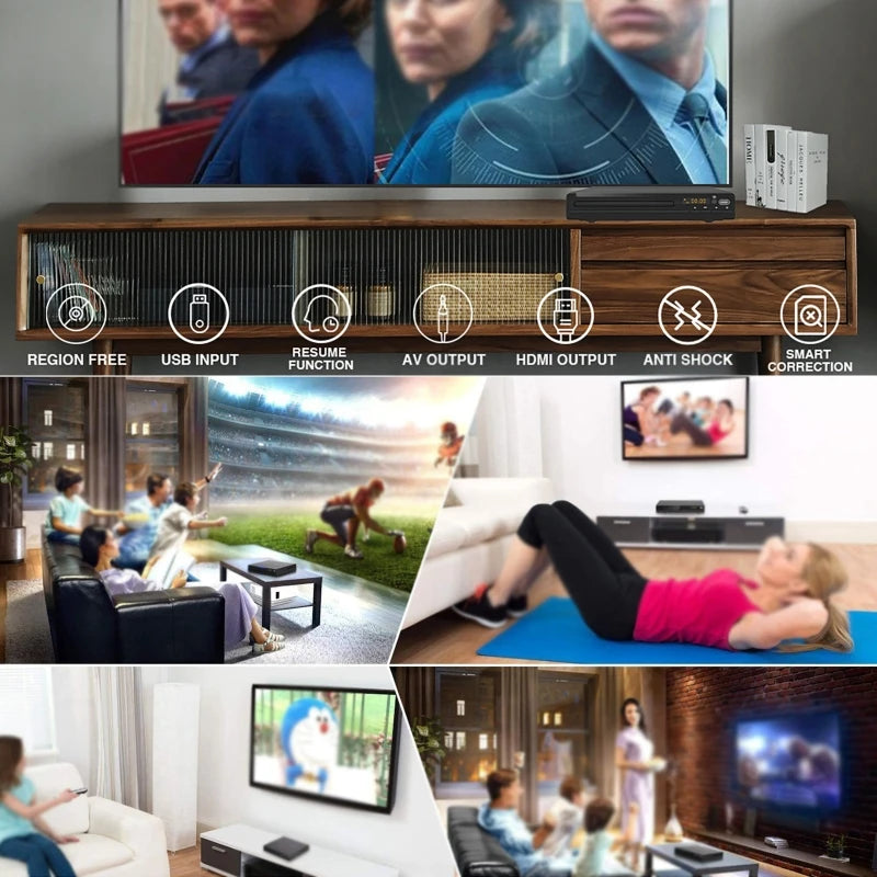 1080P HD DVD Player – All Region Free Home DVD Player with AV Output & Built-in MIC Port