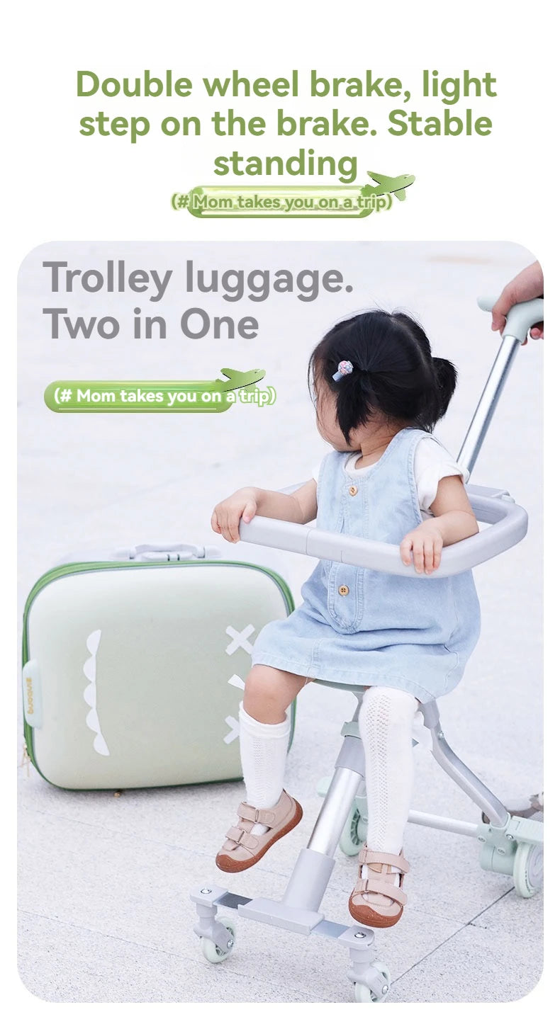 Kids Ride-On Luggage with Folding Stroller – 20-Inch Rolling Suitcase for Toddlers and Babies