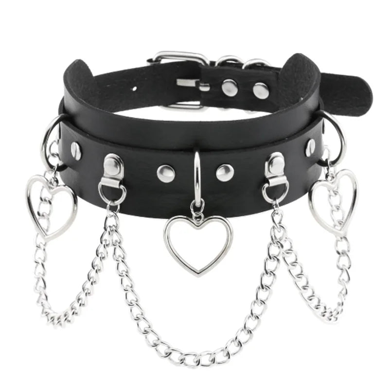 Harajuku Gothic Spike Rivet Star Choker Necklace – Black Bowknot PU Lace Leather Y2K Hip Hop Rock Jewelry for Girls