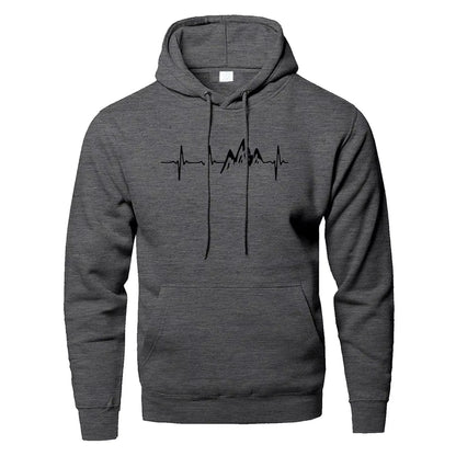 Mountain Heartbeat Hoodie – Teen Sweatshirt, Autumn Long Sleeve Hooded Sportswear in Black & Gray