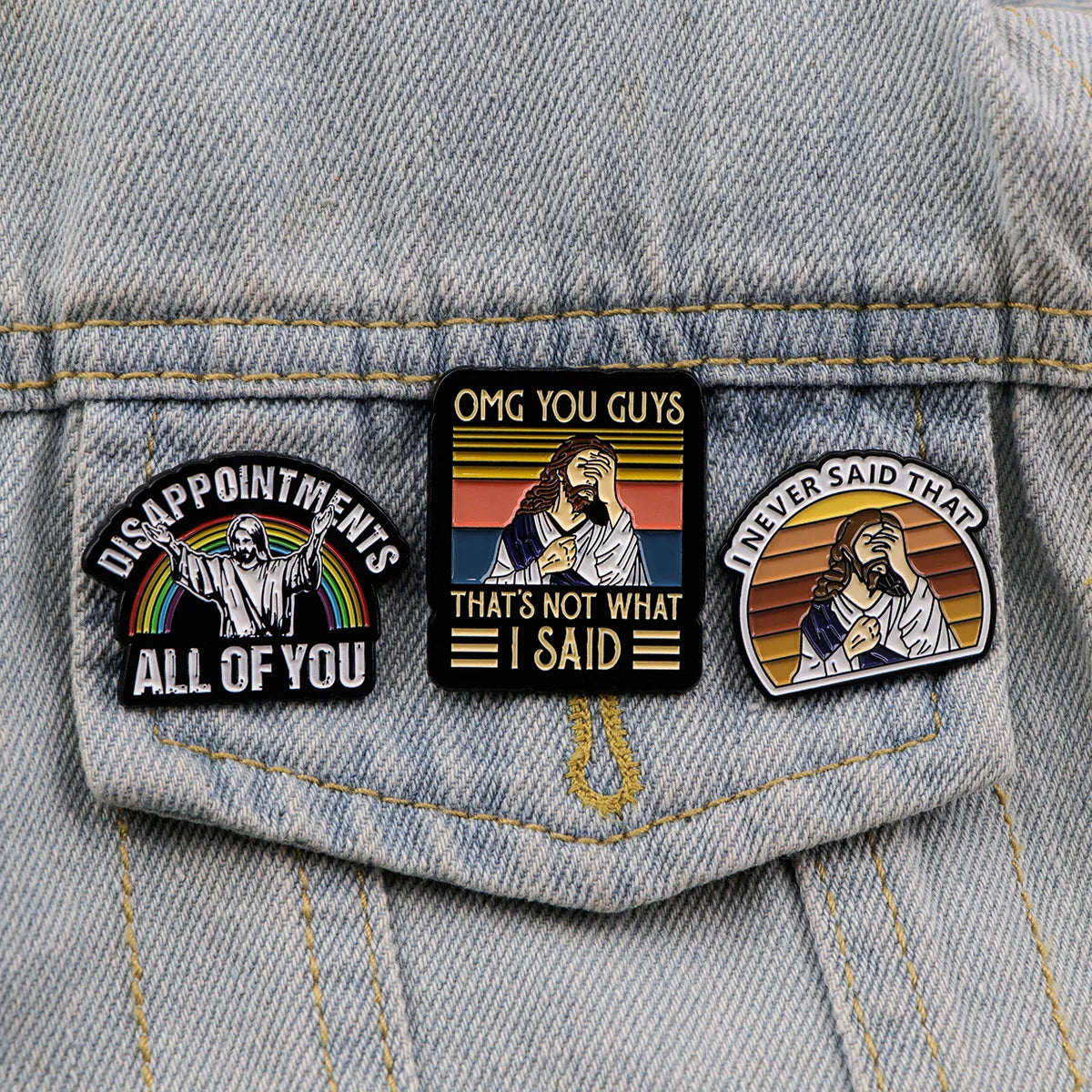 Funny Jesus “I Never Said That” Enamel Pin – Vintage Brooch for Backpacks, Jackets & Clothing Accessories